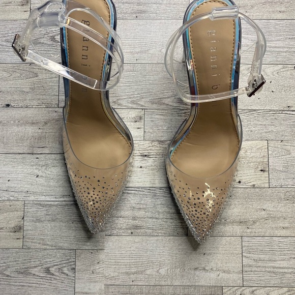 Gianni Bini Shoes - Gianni Bini Lorynne Jewel Embellished Clear Vinyl Block Heel Two Piece Pumps 8